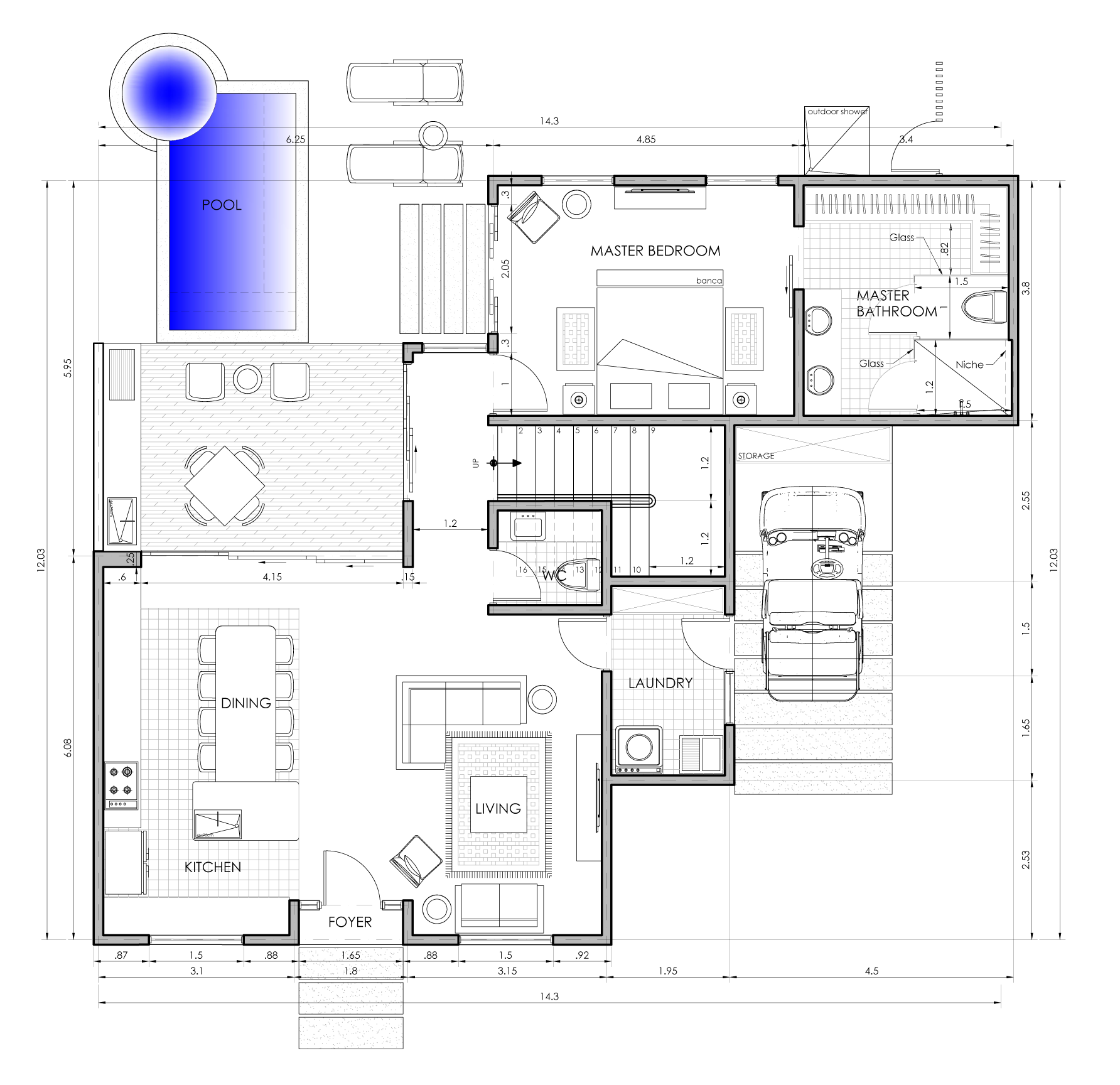 Model Home C — 3 bedroom floor plan, 1st floor