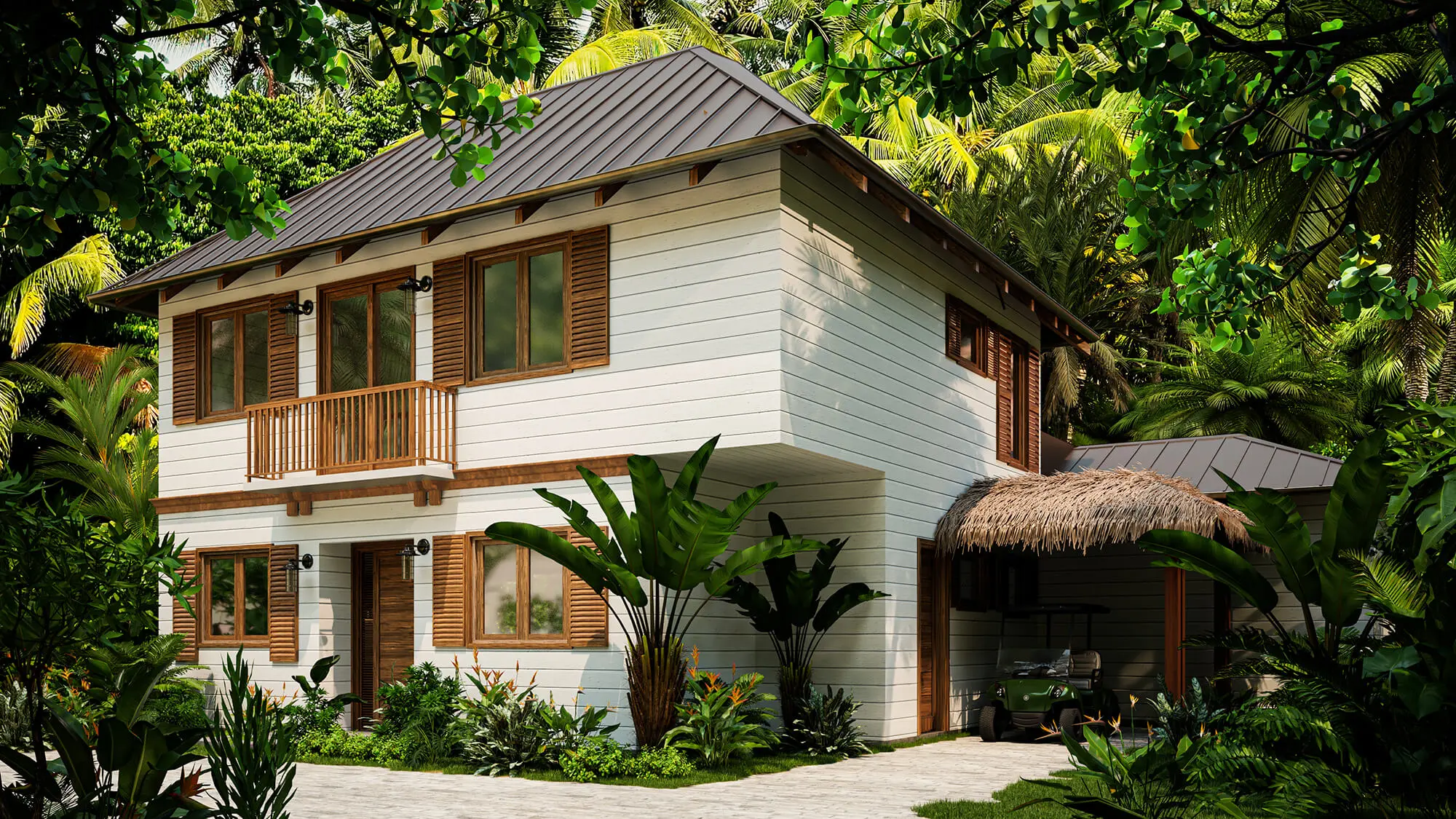Marina Village promenade with palms and residences