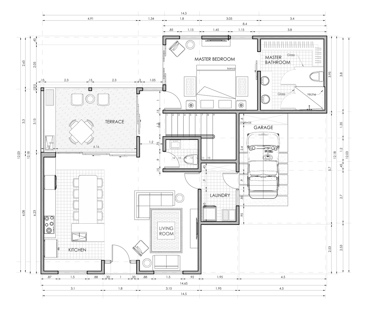 Model Home C — 3 bedroom floor plan, 1st floor
